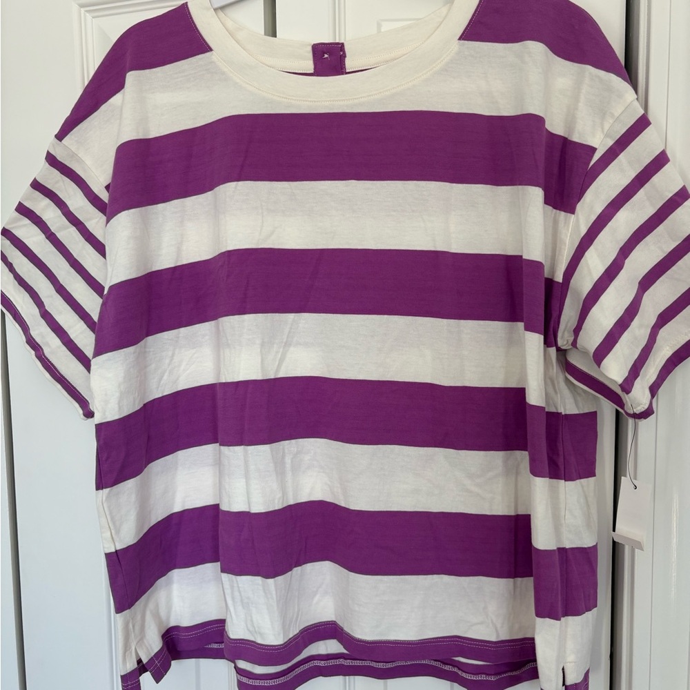Talbots Purple and White Striped Short Sleeve Top